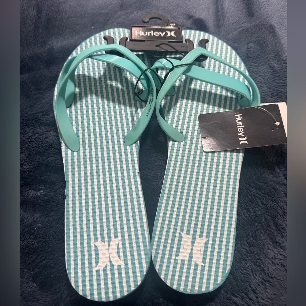 Hurley Teal and White Flip Flops